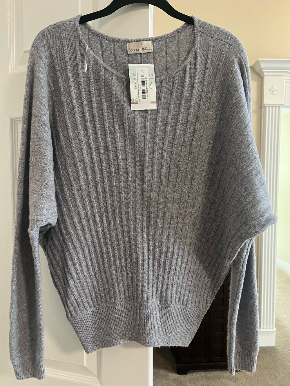 BE COOL Gray Ribbed Crewneck Sweater